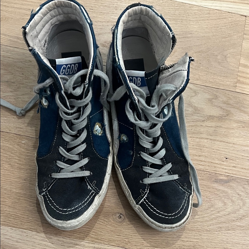 Golden Goose Blue and Black High-Top Sneakers